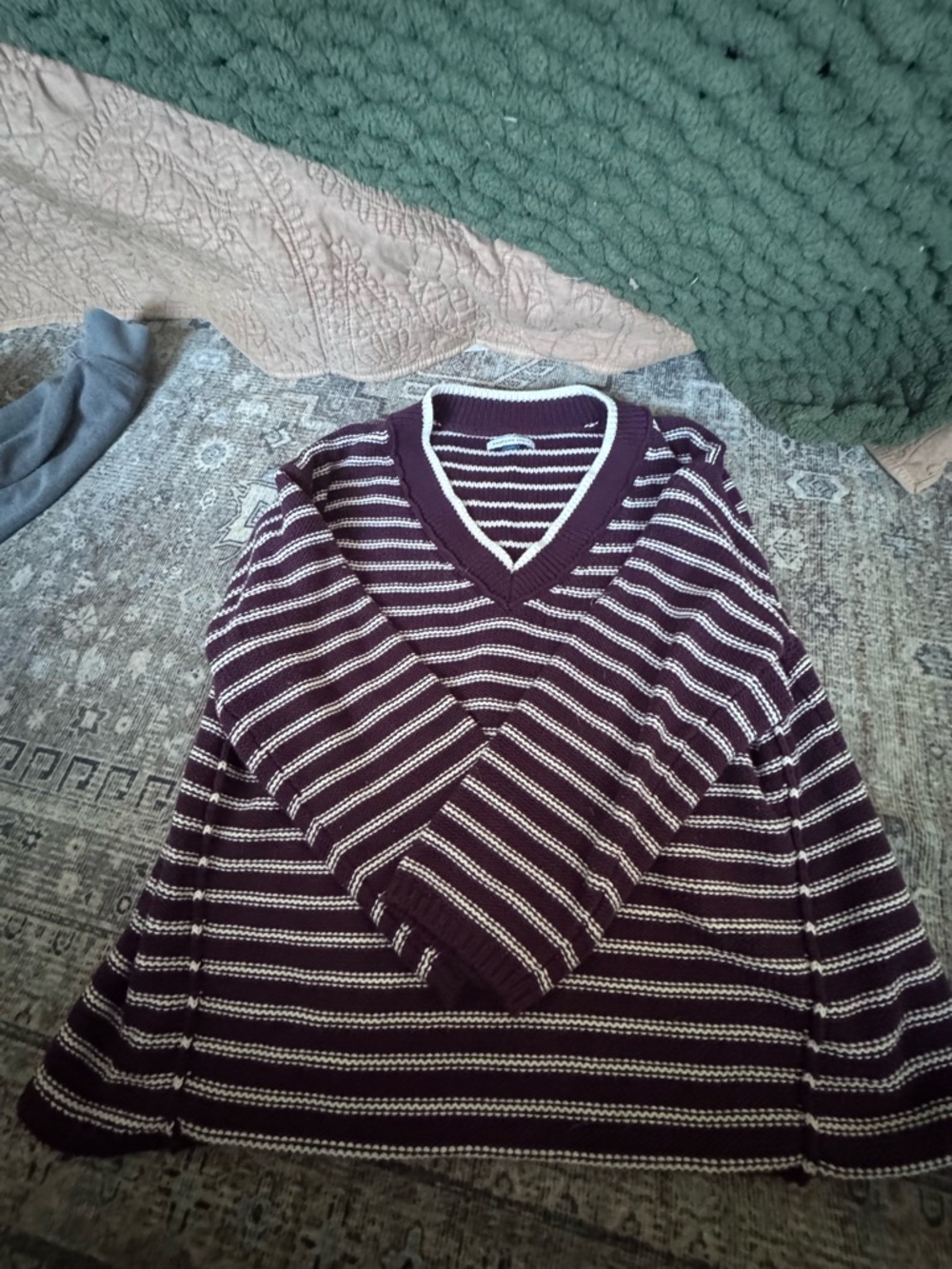 American Eagle Outfitters Plum and White Striped Knit Sweater